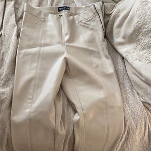 Zara faux leather cream pants. Size 2. Never worn.